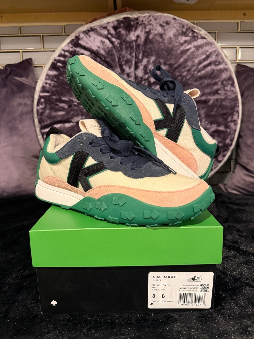 Kate Spade “K as in Kate” Sneakers-Cream, Pink, Green & Navy Colorblock Size 8 - Picture 7 of 8